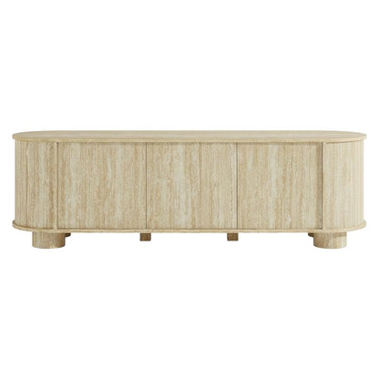 Gray Faux Travertine TV Stand with Solid Mango Construction