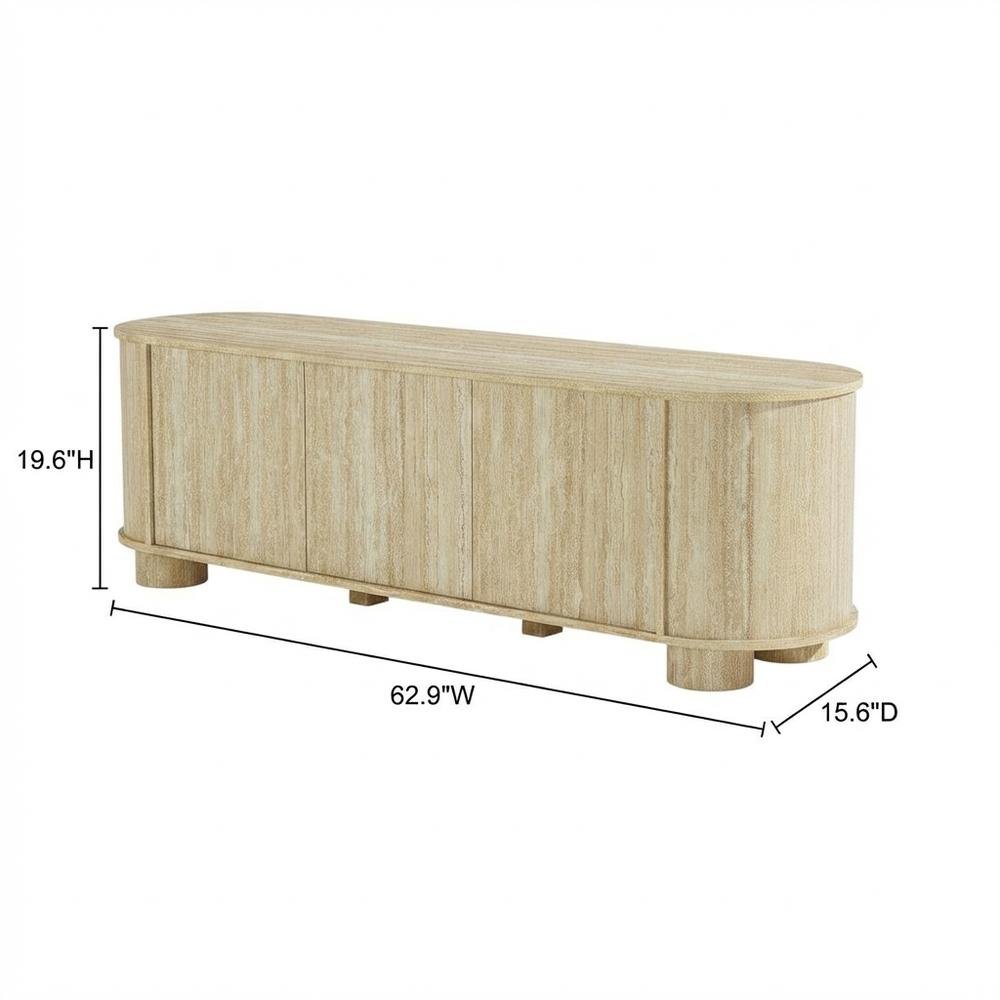 Gray Faux Travertine TV Stand with Solid Mango Construction