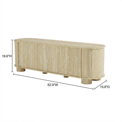 Gray Faux Travertine TV Stand with Solid Mango Construction