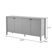 Wooden Scalloped 4-Door Sideboard Buffet Cabinet with Storage, Light Gray