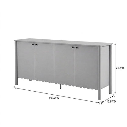 Wooden Scalloped 4-Door Sideboard Buffet Cabinet with Storage, Light Gray