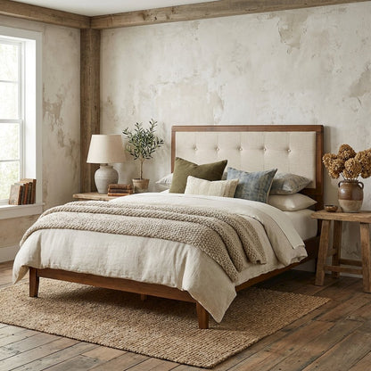 Tufted Fabric King Headboard with Wooden Frame and Elegant Design