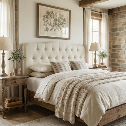 Upholstered Queen Fabric Headboard with Padded Design and Sturdy Construction