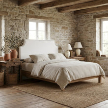 Upholstered Vinyl Queen Headboard in Neutral Tone with Durable Padding