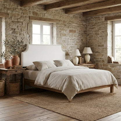 Upholstered Vinyl Queen Headboard in Neutral Tone with Durable Padding