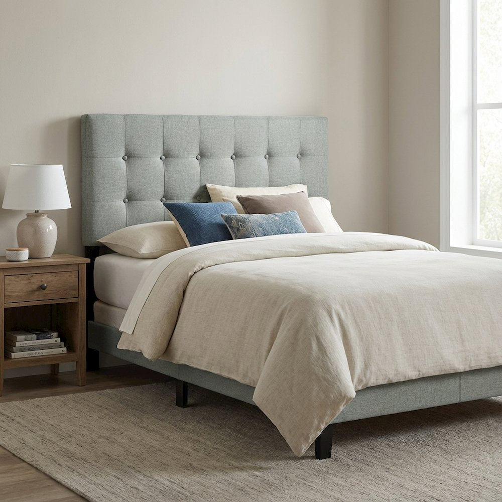 Upholstered Fabric Twin Headboard in Neutral Tone with Padded Design