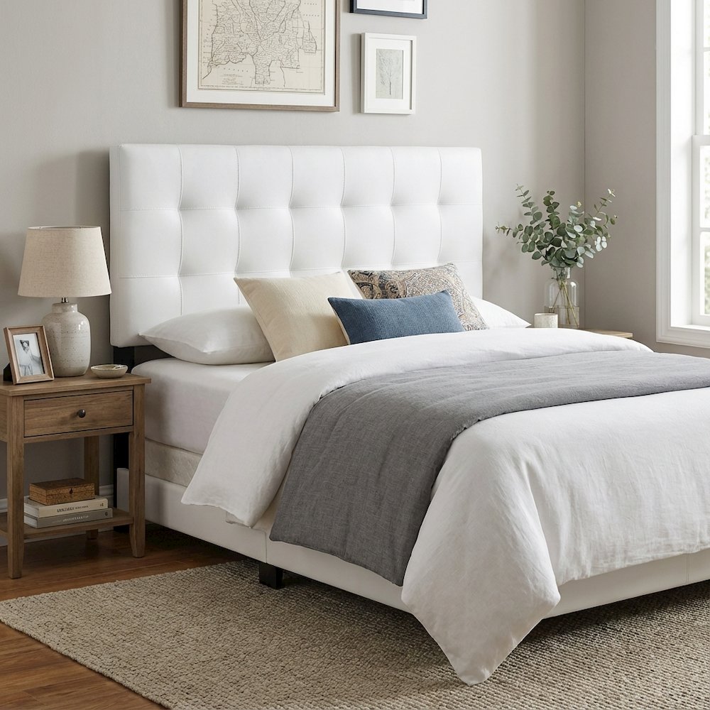 Upholstered Vinyl King Headboard with Padded Design and Durable Finish