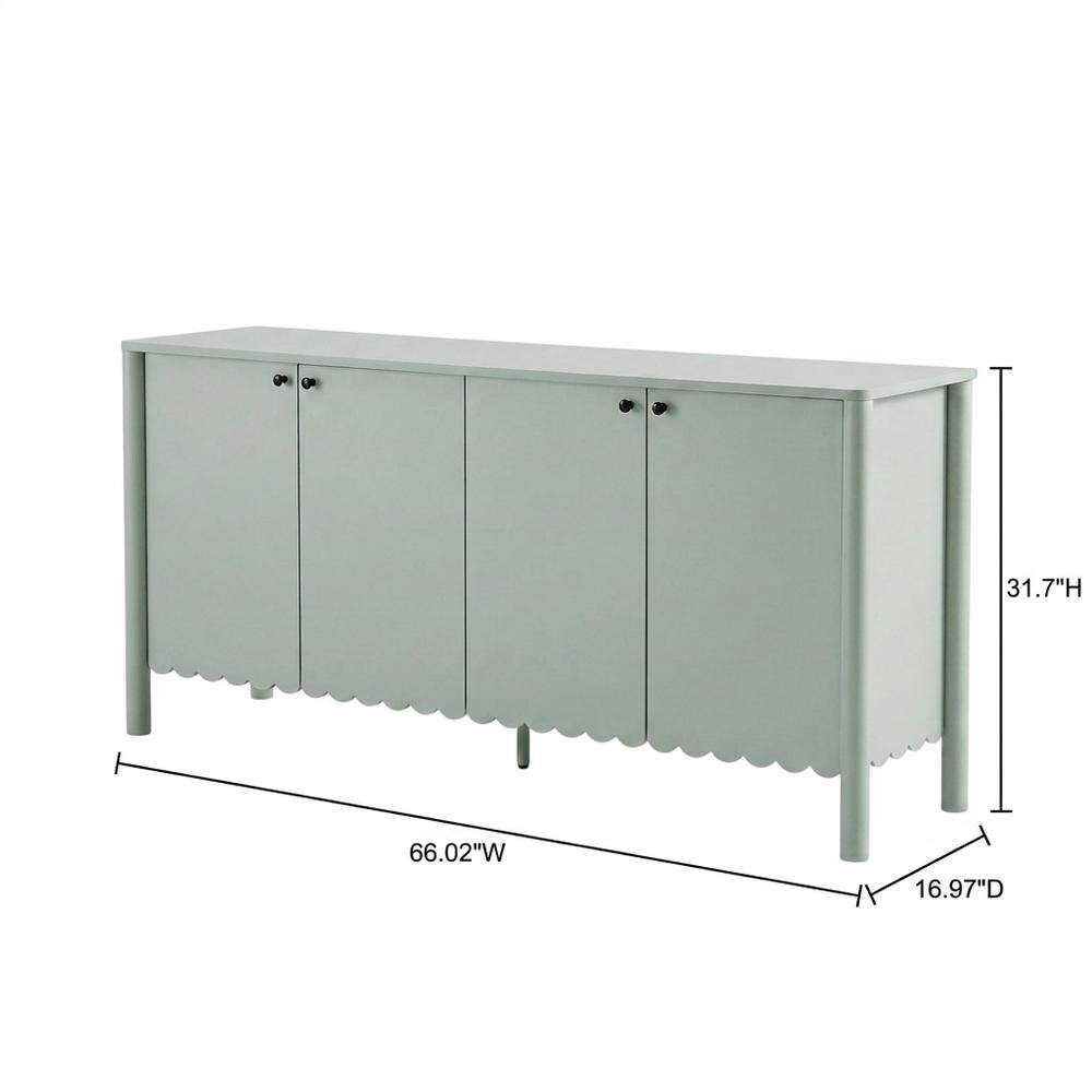 Wooden Scalloped 4-Door Sideboard Buffet Cabinet with Storage, Sage