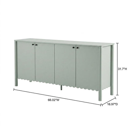 Wooden Scalloped 4-Door Sideboard Buffet Cabinet with Storage, Sage