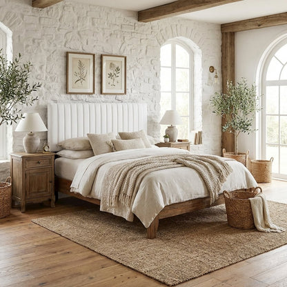 White Faux Leather Headboard with Padded Upholstery and Sturdy Frame