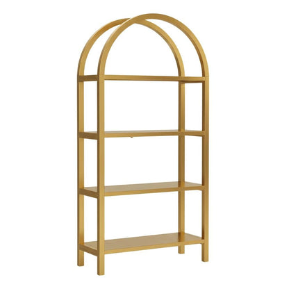 Black engineered wood bookshelf with arched top and spacious shelves