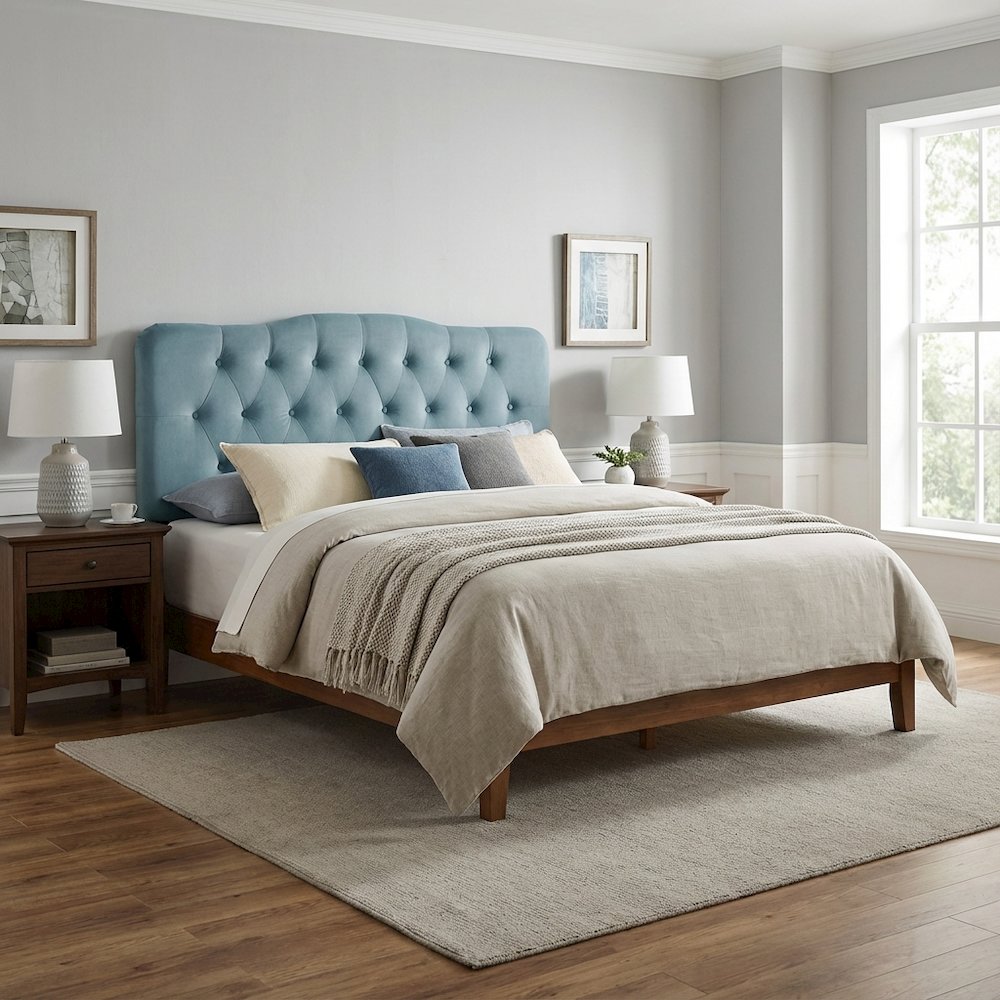 Diamond Tufted Queen Headboard with Soft Velvet Upholstery and Sturdy Frame