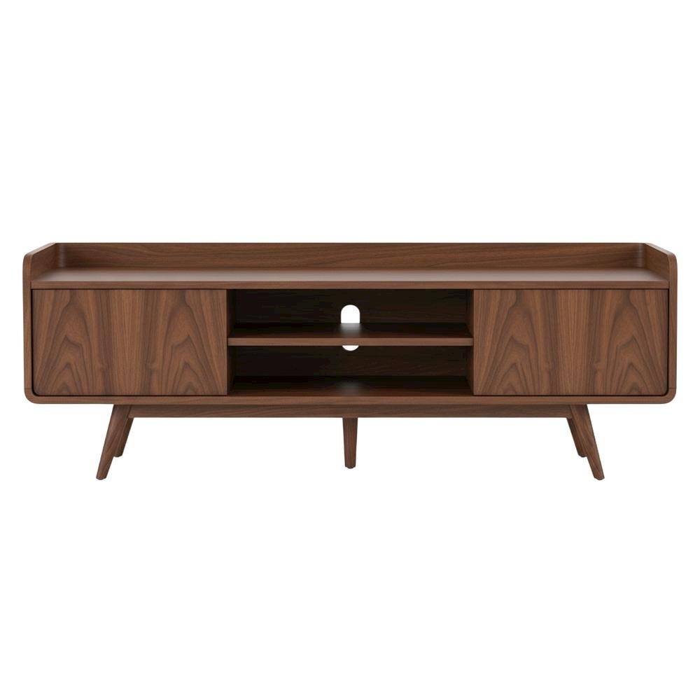 Brown wood TV stand with spacious surface and sturdy design
