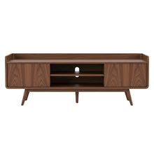 Brown wood TV stand with spacious surface and sturdy design