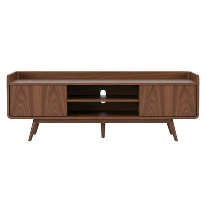 Brown wood TV stand with spacious surface and sturdy design