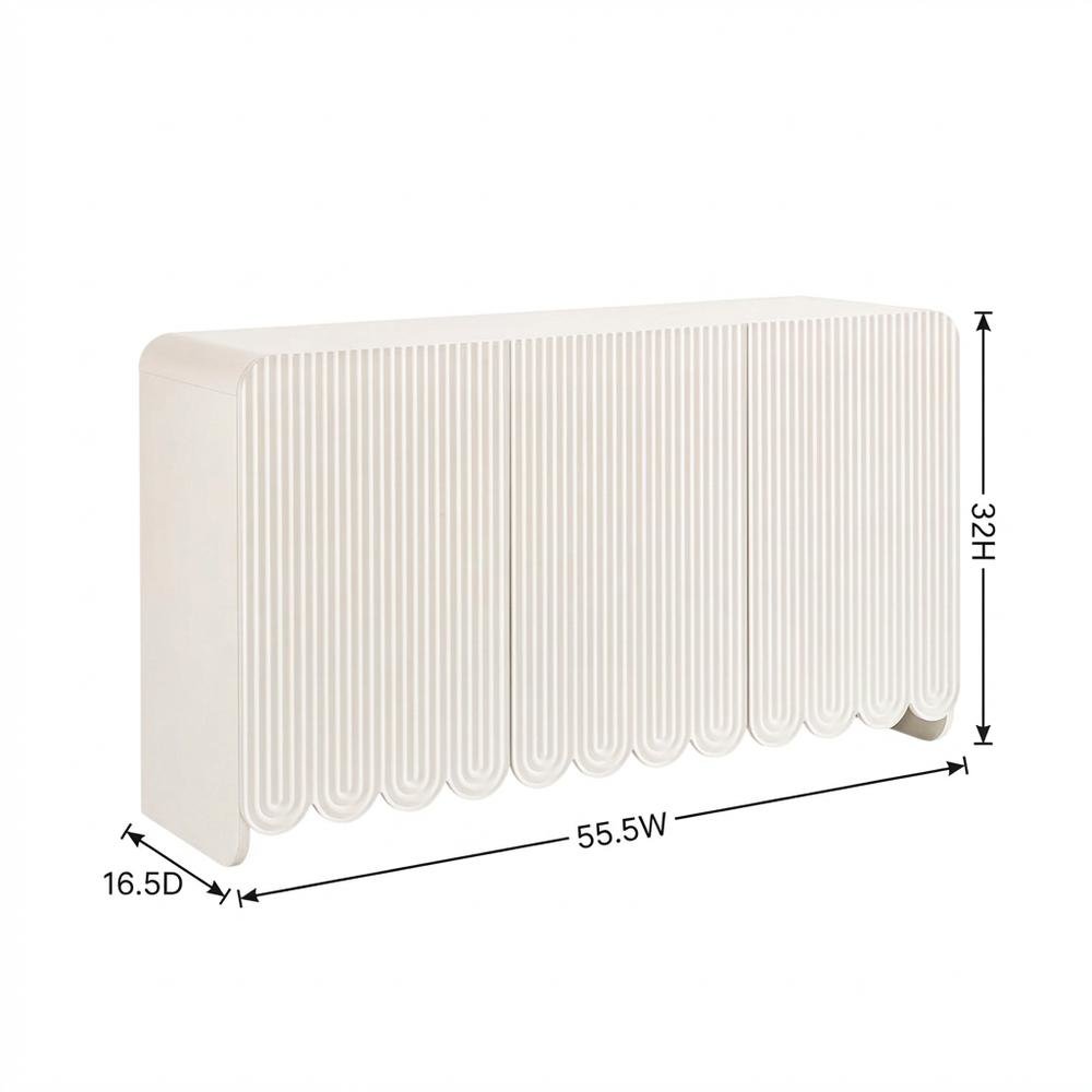 Fluted And Scalloped Sideboard Storage Cabinet In Elegant Finish