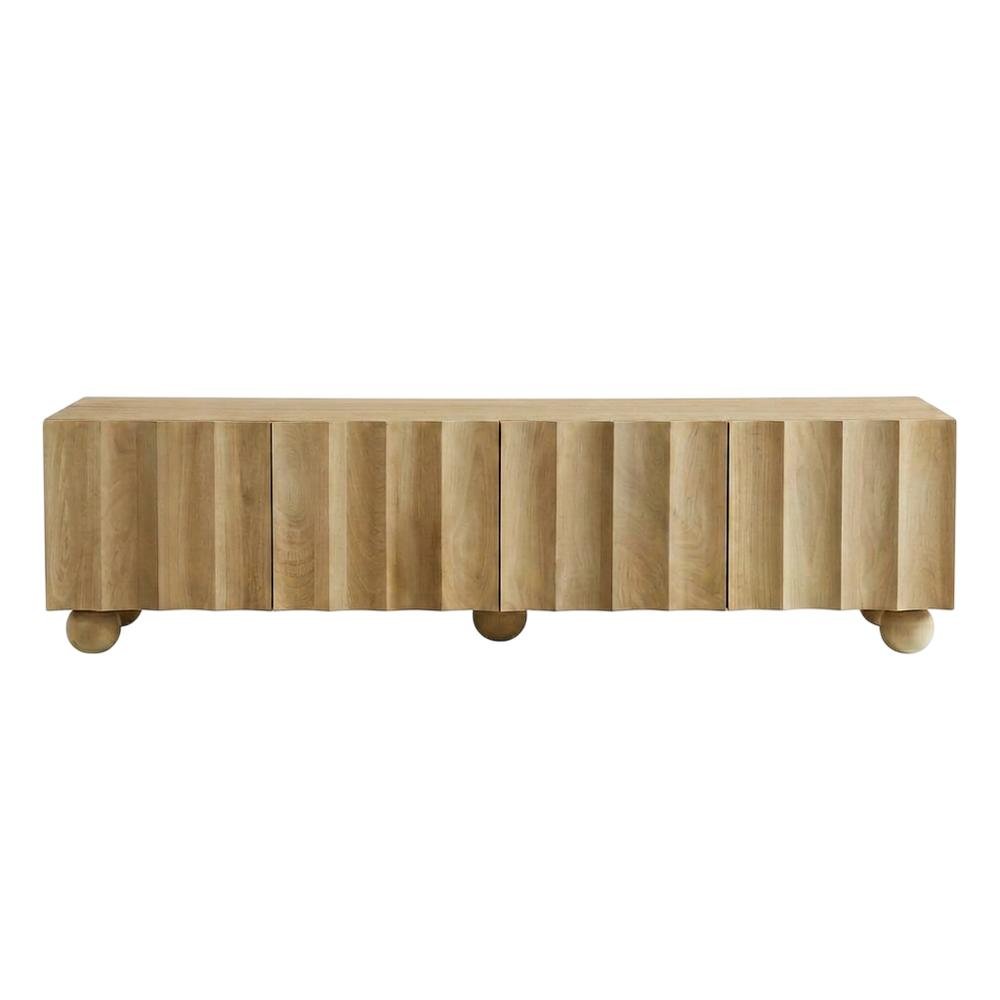 Scalloped Wood TV Stand in Warm Finish with Open Storage Compartments