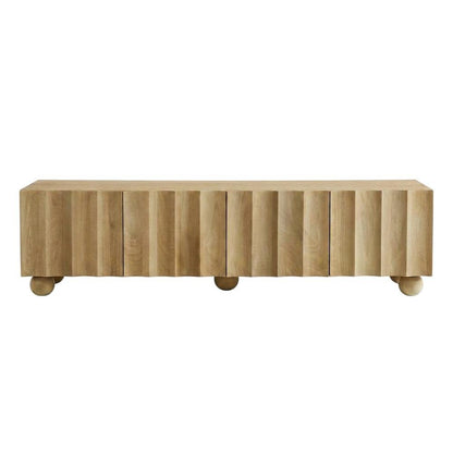 Scalloped Wood TV Stand in Warm Finish with Open Storage Compartments