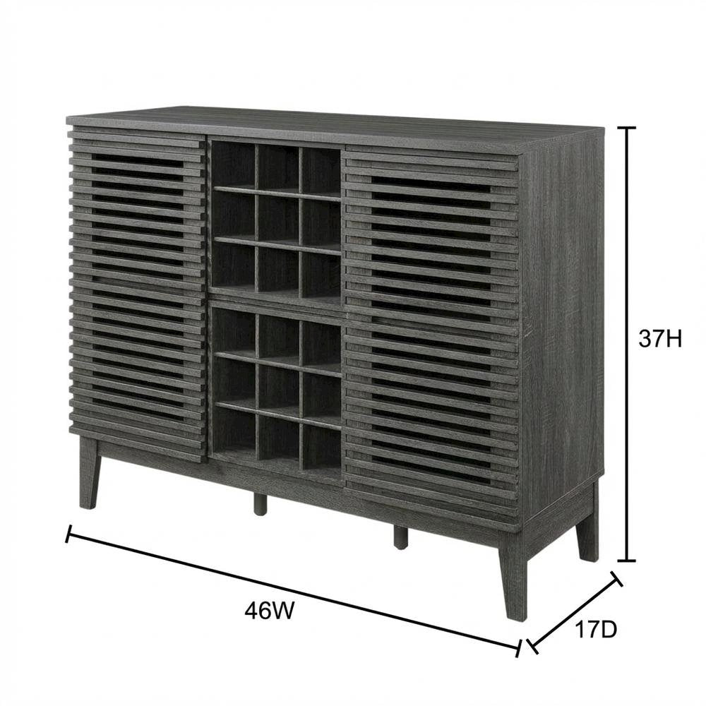 Charcoal Bar Cabinet, Bicast Leather, 46 Inch Wide, Modern Style