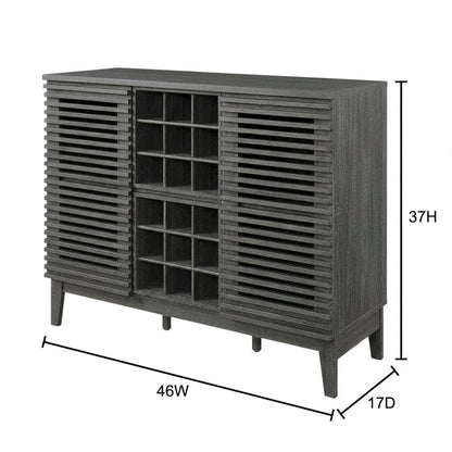 Charcoal Bar Cabinet, Bicast Leather, 46 Inch Wide, Modern Style