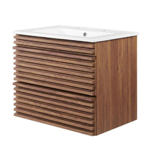 Walnut White 24-Inch Wall-Mount Bathroom Vanity with Ceramic Sink