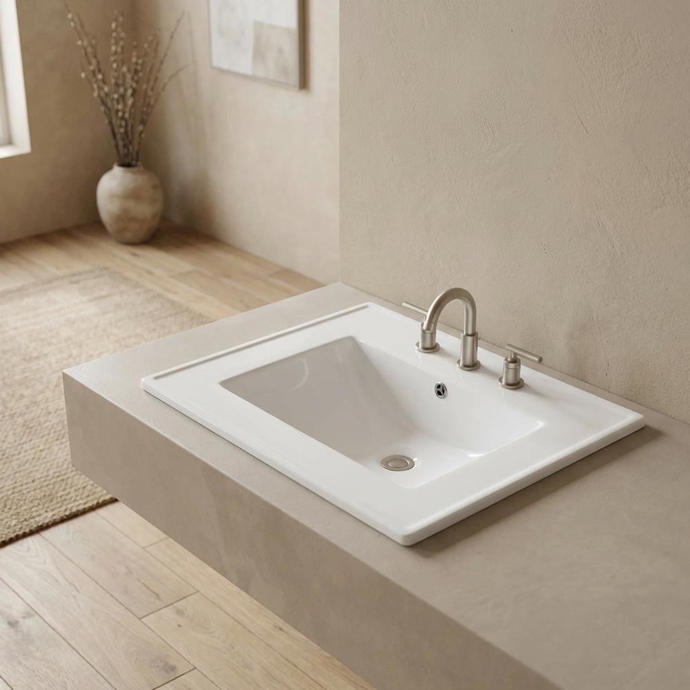 White 24-Inch Ceramic Bathroom Sink Top, Centerset Faucet Holes