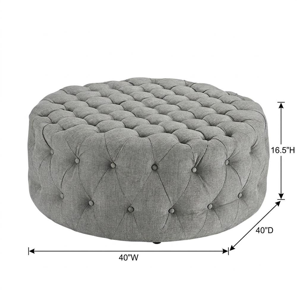 Light Gray Fabric Ottoman, Neutral Soft Upholstered Seat for Room