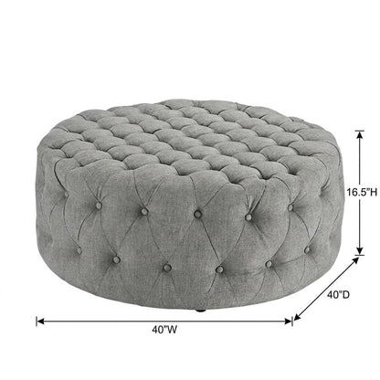 Light Gray Fabric Ottoman, Neutral Soft Upholstered Seat for Room