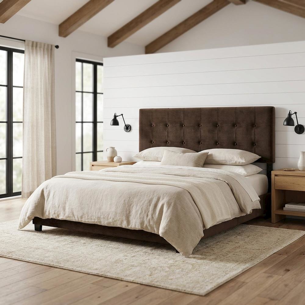 Performance Velvet Padded Adjustable King Size Headboard, Chocolate Brown