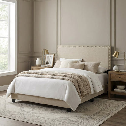 Upholstered Queen Headboard with Fabric Finish and Sturdy Construction