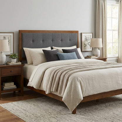 Tufted Fabric King Headboard with Wood Frame and Elegant Design