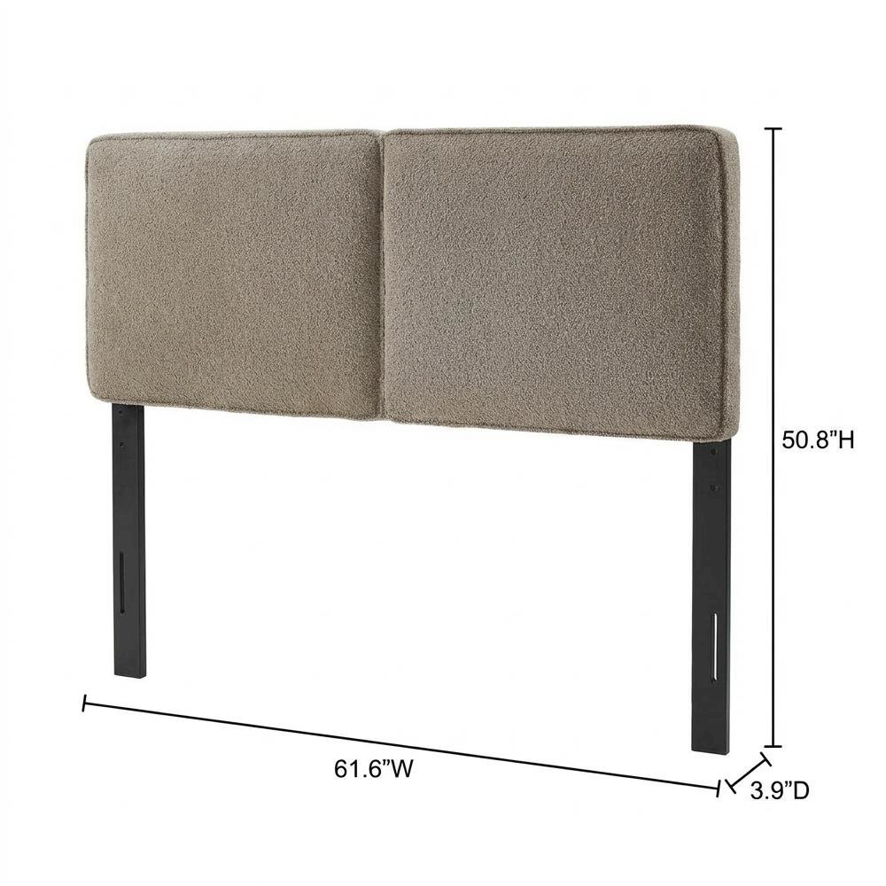 Boucle Fabric Queen Headboard in Soft Neutral with Padded Upholstery