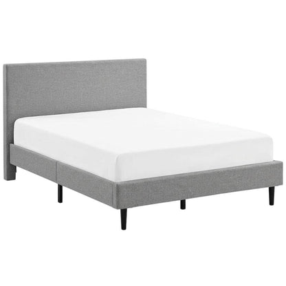 Fabric Queen Bed with Platform Design and Plush Upholstery