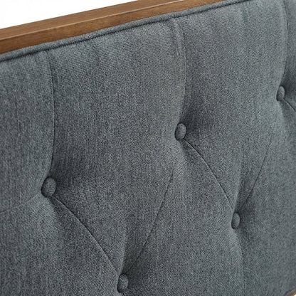 Tufted Fabric Full Headboard with Wood Frame in Neutral Finish