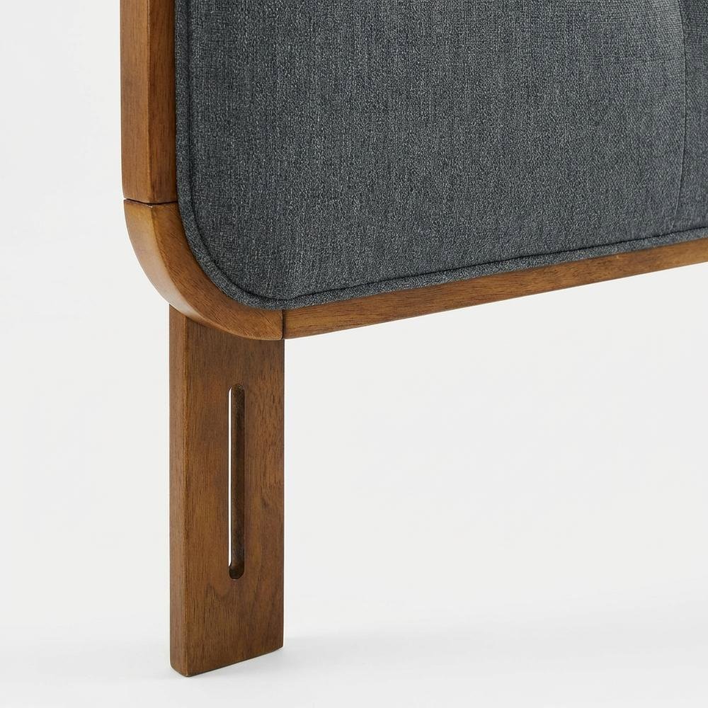 Tufted Fabric Full Headboard with Wood Frame in Neutral Finish