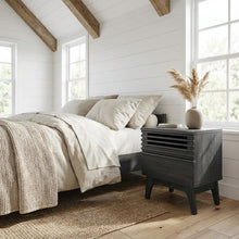 Nightstand in Gray Finish, Minimalist Design, Sturdy Base,, Versatile Storage