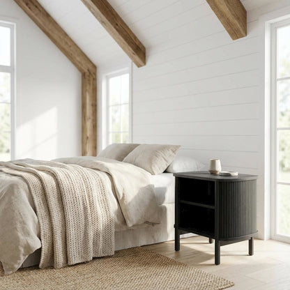 Nightstand with Open Storage in Black, for Bedroom Living Space