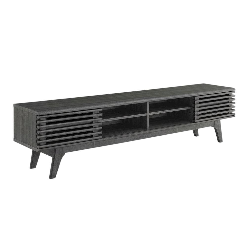 Gray wood entertainment center with spacious TV stand and sleek design