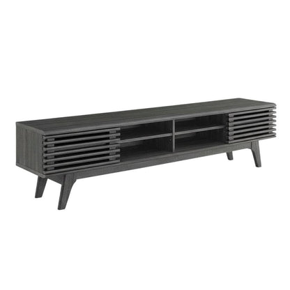 Gray wood entertainment center with spacious TV stand and sleek design