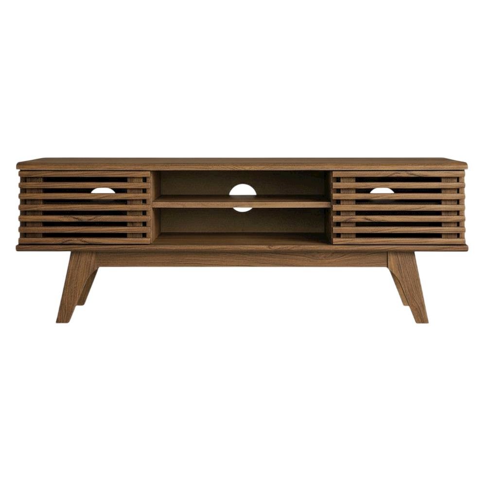 Wooden brown media console, 46-inch top, sturdy legs, modern living spaces