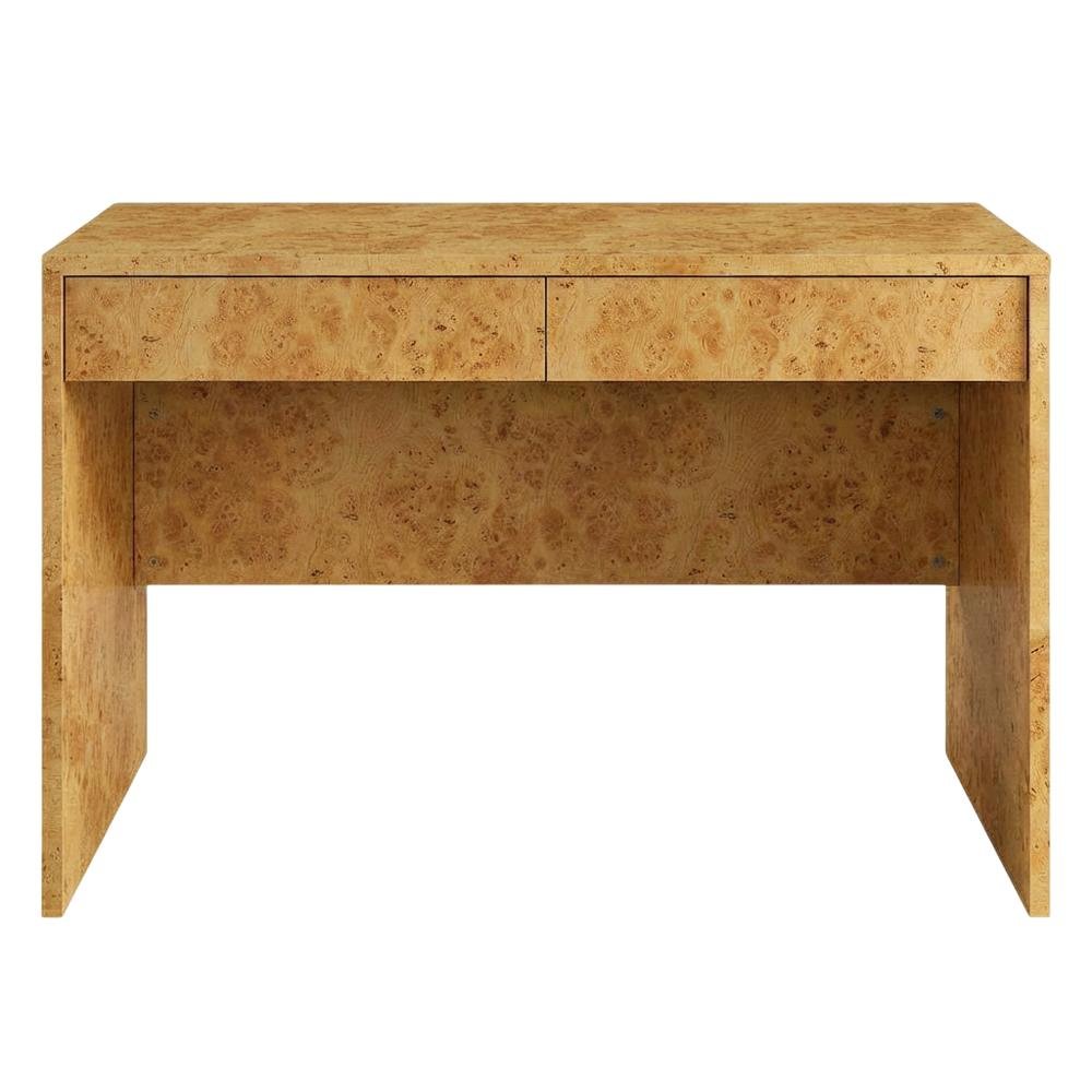 Burl Wood Desk with Two Drawers and Spacious Surface for Home Office