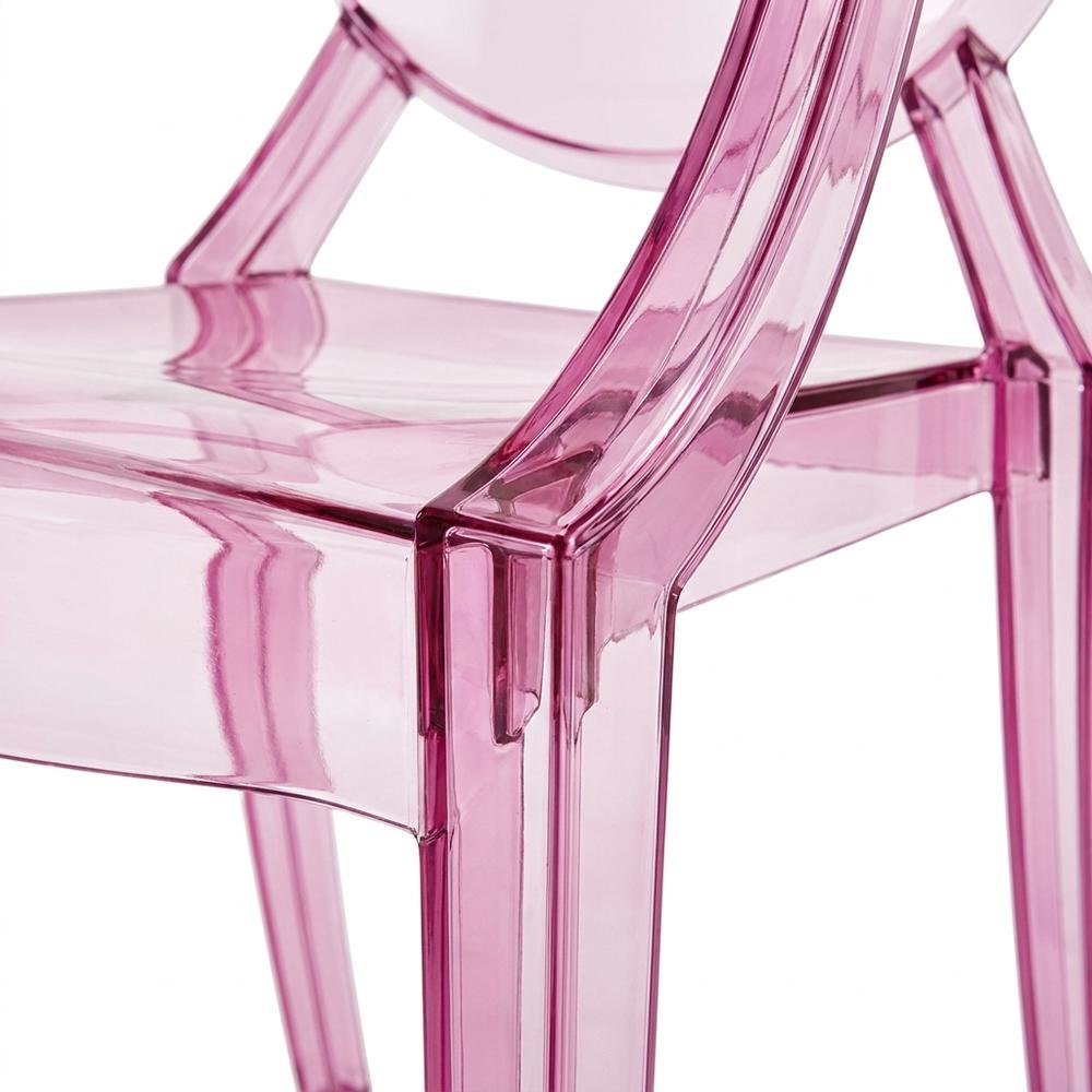 Acrylic High-Back Dining Armchairs with Arms, Pink, Set of 2