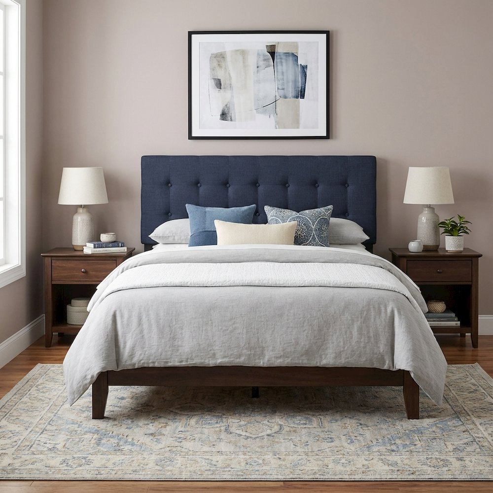 Upholstered Fabric Queen Headboard in Neutral Tone with Elegant Design