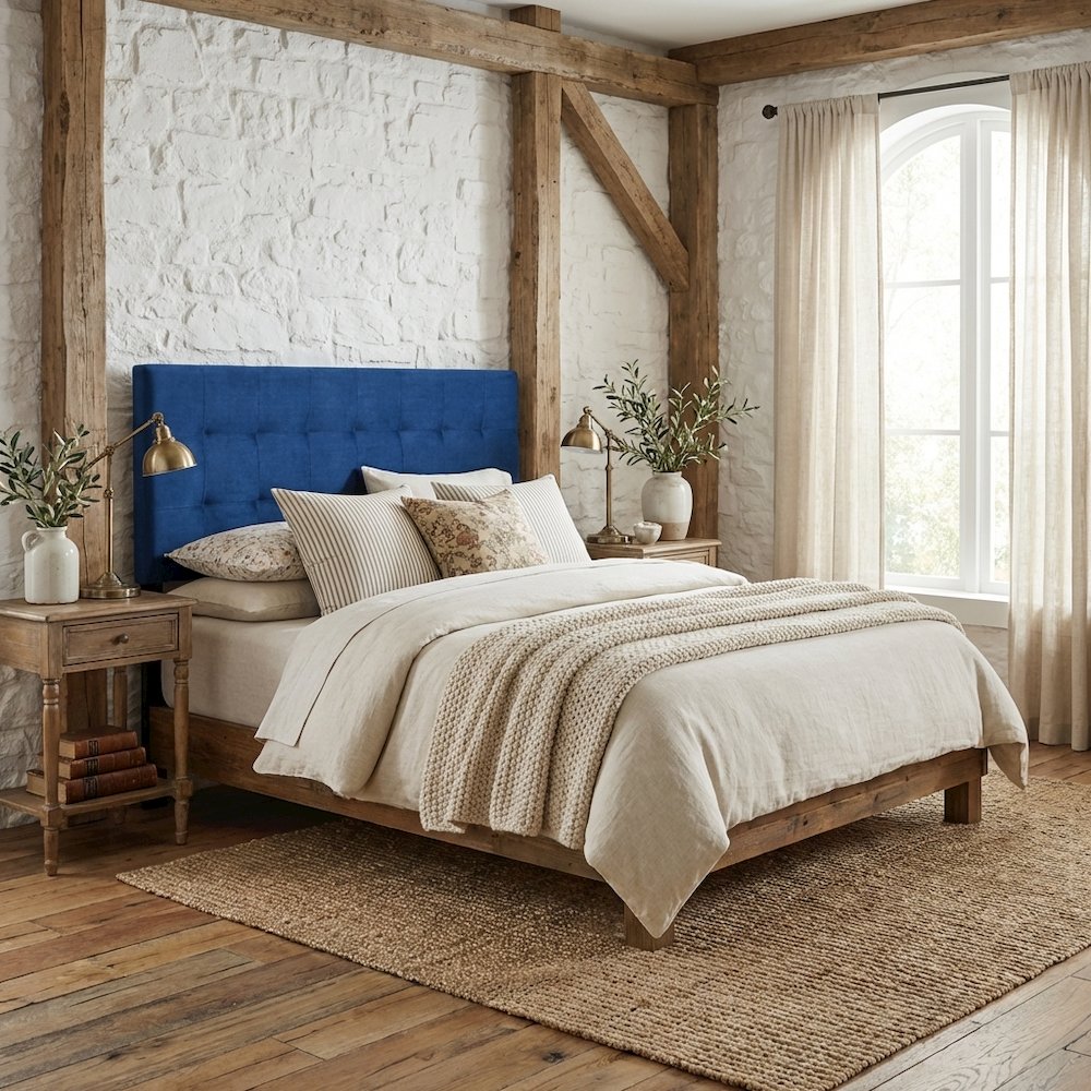 Blue Performance Velvet Headboard, Queen Tufted Design, Durable Upholstery