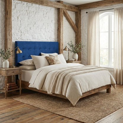 Blue Performance Velvet Headboard, Queen Tufted Design, Durable Upholstery