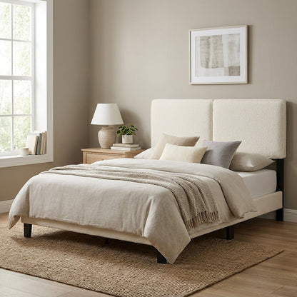 Boucle Fabric Queen Headboard in Neutral Tone, Plush Upholstery, Sturdy Frame