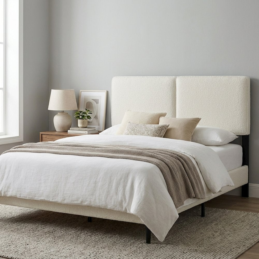 Boucle Fabric Full Headboard with Soft Textured Upholstery and Durable Build