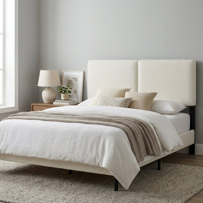 Boucle Fabric Full Headboard with Soft Textured Upholstery and Durable Build