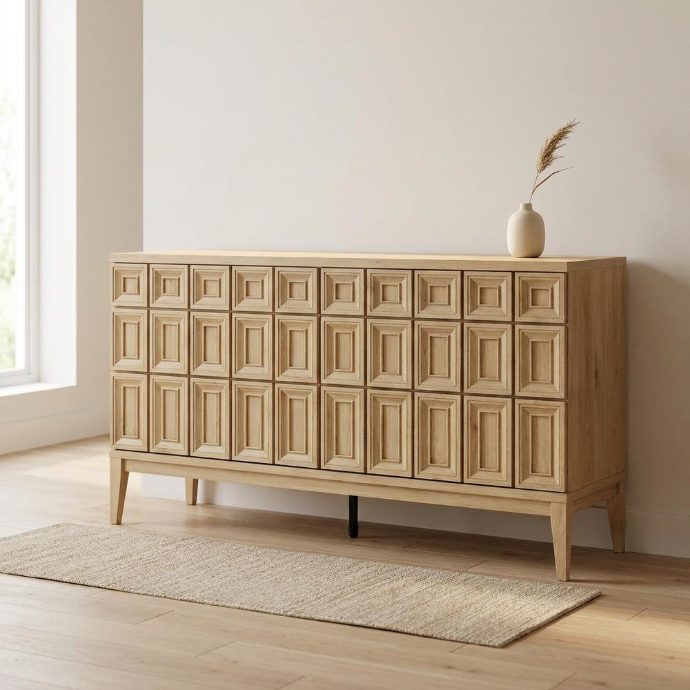 Wooden Sideboard Buffet Cabinet with Storage Credenza for Dining Room, Hickory