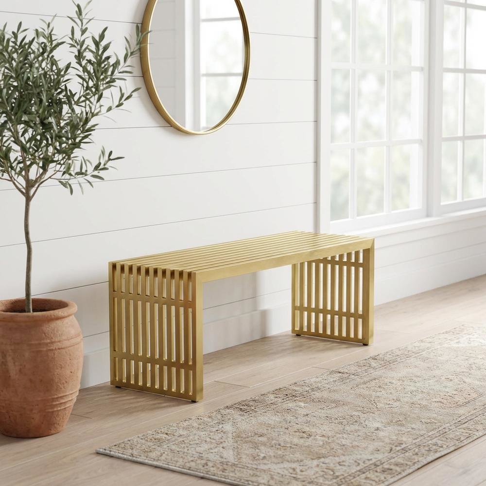 Medium stainless steel bench with durable construction and sleek design